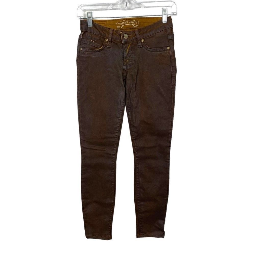 Robin’s Jean Brown Straight Skinny Wax Coated Size 24